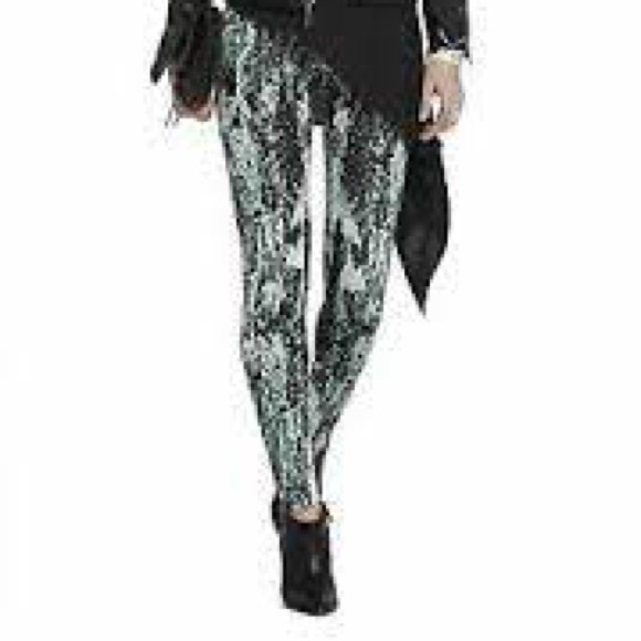 BCBGMAXAZRIA Silk Jacquard Leggings Aqua Cotton Blend Full Length Small S - Picture 3 of 12